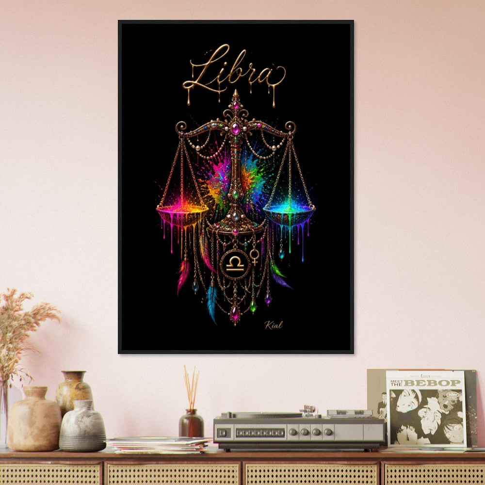 Libra Neon Zodiac Scales Poster, Colorful Wall Art, Artistic Astrology Canvas, Zodiac Gift for Her, Danish Art Studio