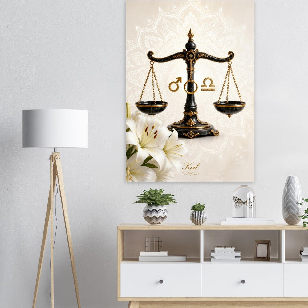 Libra Zodiac Scales Poster, Gold Wall Art, Astrology Canvas, Scales Portrait, Zodiac Gift for Him, Danish Art Studio