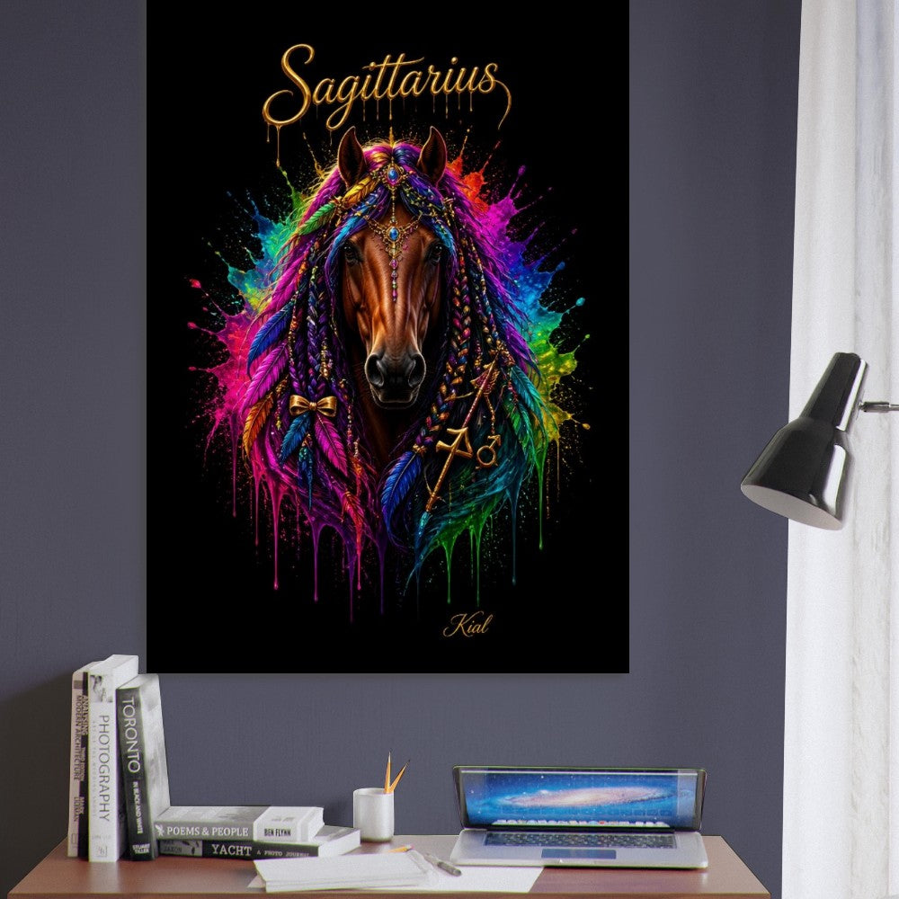Sagittarius Neon Zodiac Horse Poster, Colorful Wall Art, Zodiac Gift for Him, Danish Art Studio