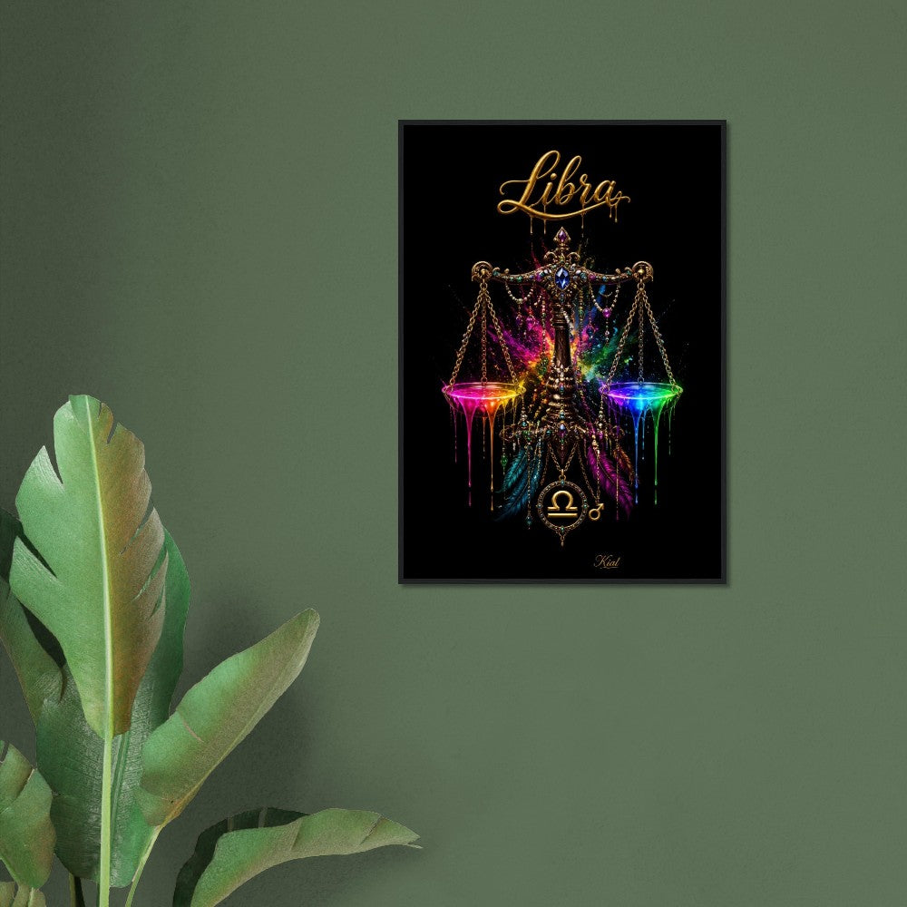 Libra Neon Zodiac Scales Poster, Colorful Wall Art, Artistic Astrology Canvas, Zodiac Gift for Him, Danish Art Studio