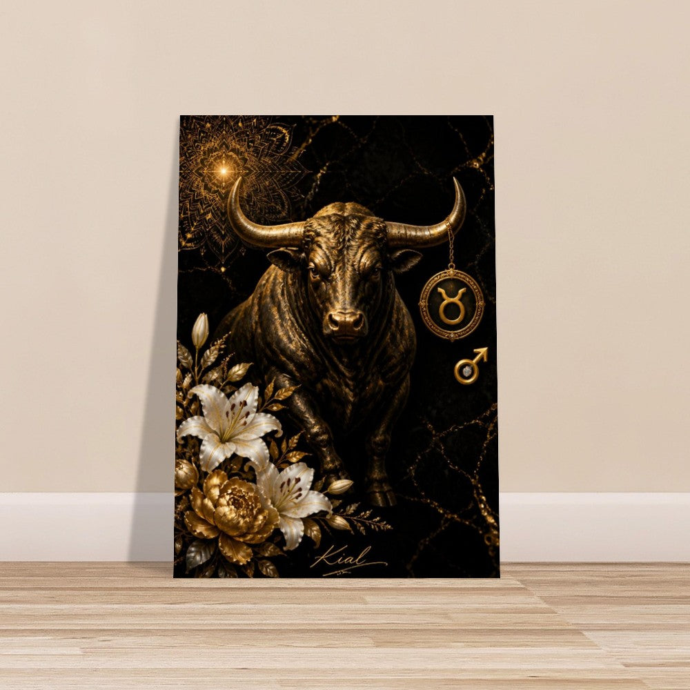 Taurus Zodiac Bull Poster, Gold Wall Art, Astrology Canvas, Bull Portrait, Zodiac Gift for Him, Danish Art Studio