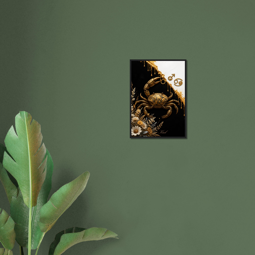 Cancer Zodiac Crab Poster, Gold Wall Art, Astrology Canvas, Crab Portrait, Zodiac Gift for Him Danish Art Studio