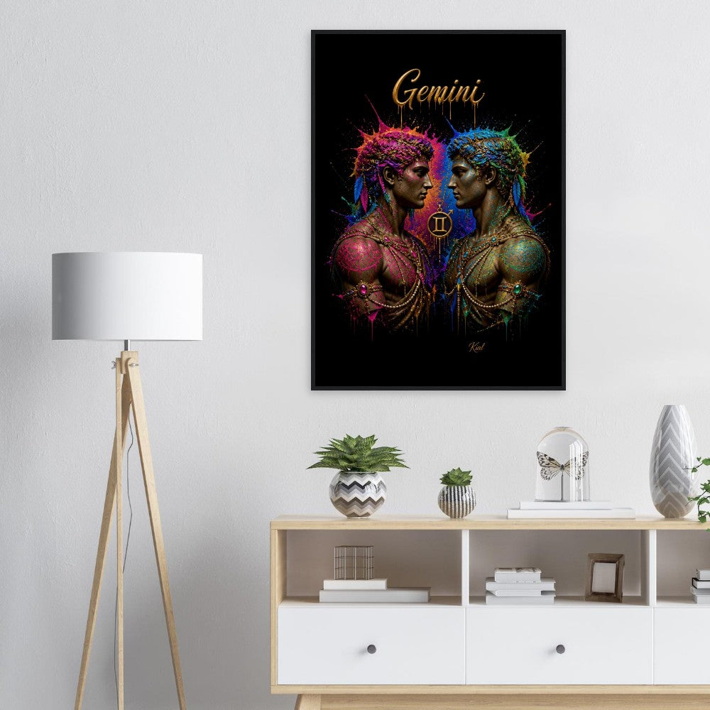 Gemini Neon Zodiac Twins Poster, Colorful Wall Art, Artistic Astrology Canvas, Zodiac Gift for Him, Danish Art Studio