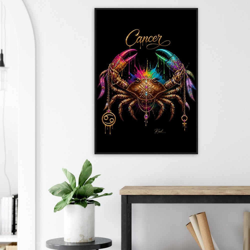 Krebs Neonschild, Buntes Wandbild, Künstlerische Astrologie-Leinwand, Sternzeichen-Geschenk für Sie, Danish Art Studio