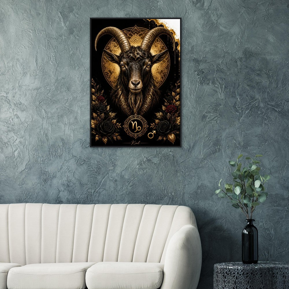 Capricorn Zodiac Goat Poster, Gold Wall Art, Astrology Canvas, Goat Portrait, Zodiac Gift for Him, Danish Art Studio