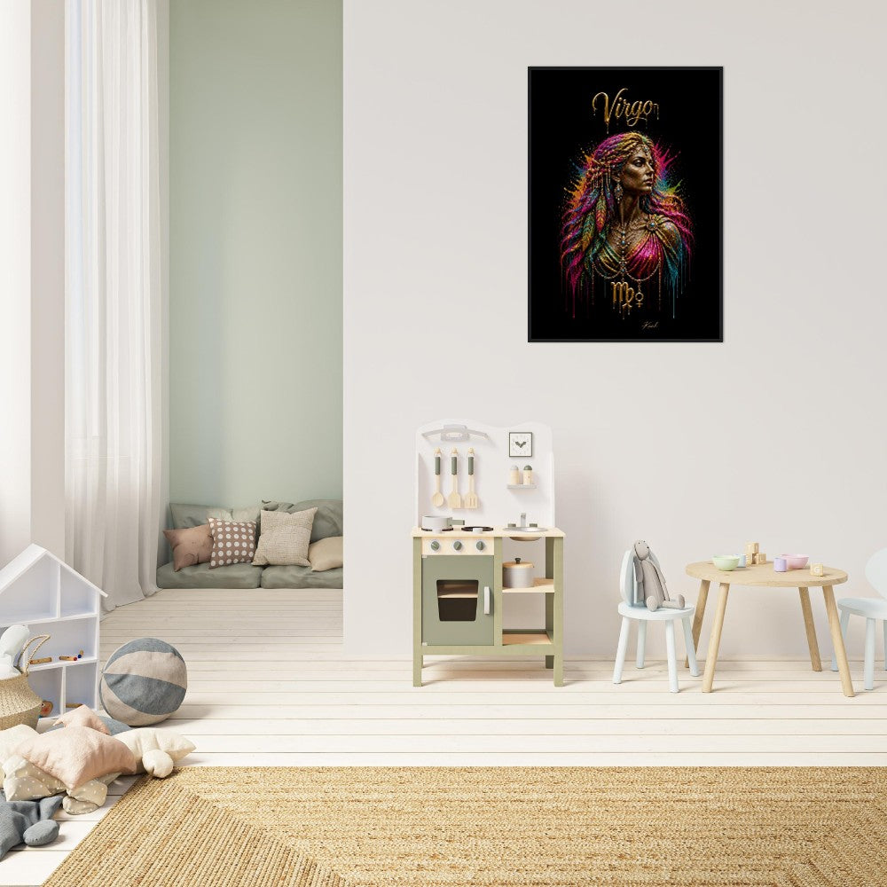 Virgo Neon Zodiac Maiden Poster, Colorful Wall Art, Artistic Astrology Canvas, Zodiac Gift for Her, Danish Art Studio
