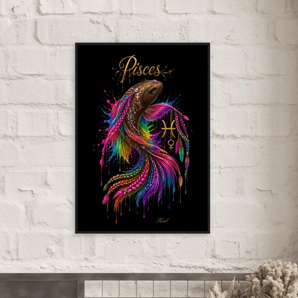 Pisces Neon Zodiac Koi Poster, Colorful Wall Art, Artistic Astrology Canvas, Zodiac Gift for Her, Danish Art Studio