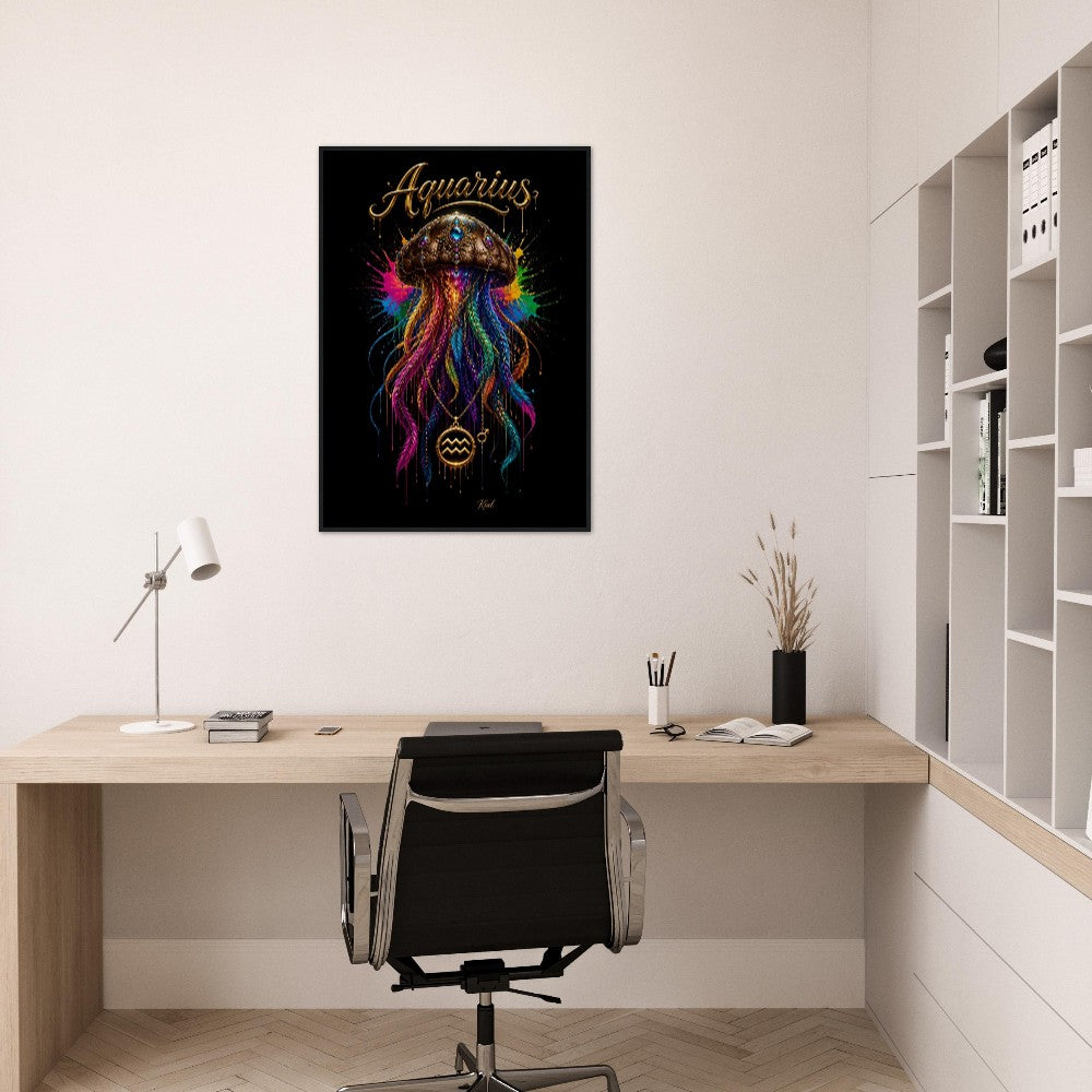 Aquarius Neon Zodiac Jellyfish Poster, Colorful Wall Art, Zodiac Gift for Him, Danish Art Studio
