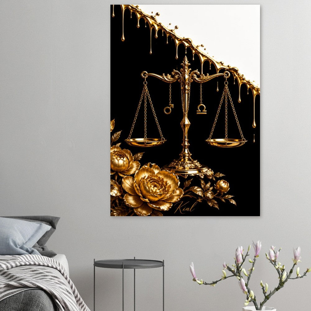 Libra Zodiac Scales Poster, Gold Wall Art, Astrology Canvas, Scales Portrait, Zodiac Gift for Him, Danish Art Studio