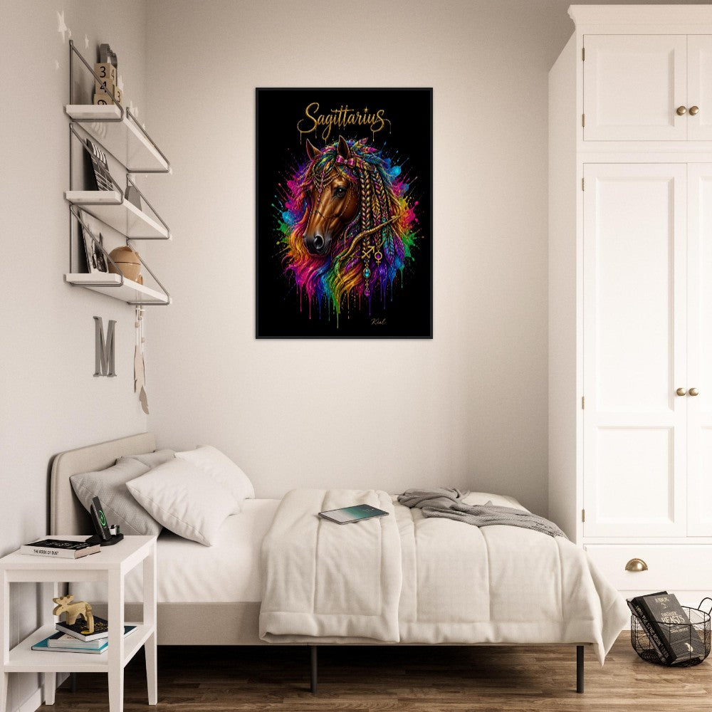 Sagittarius Neon Zodiac Horse Poster, Colorful Wall Art, Zodiac Gift for Her, Danish Art Studio