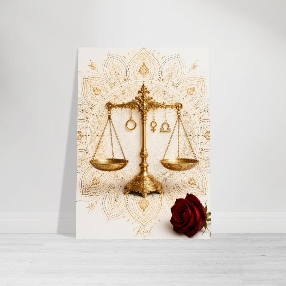 Libra Zodiac Scales Poster, Gold Wall Art, Astrology Canvas, Scales Portrait, Zodiac Gift for Her, Danish Art Studio