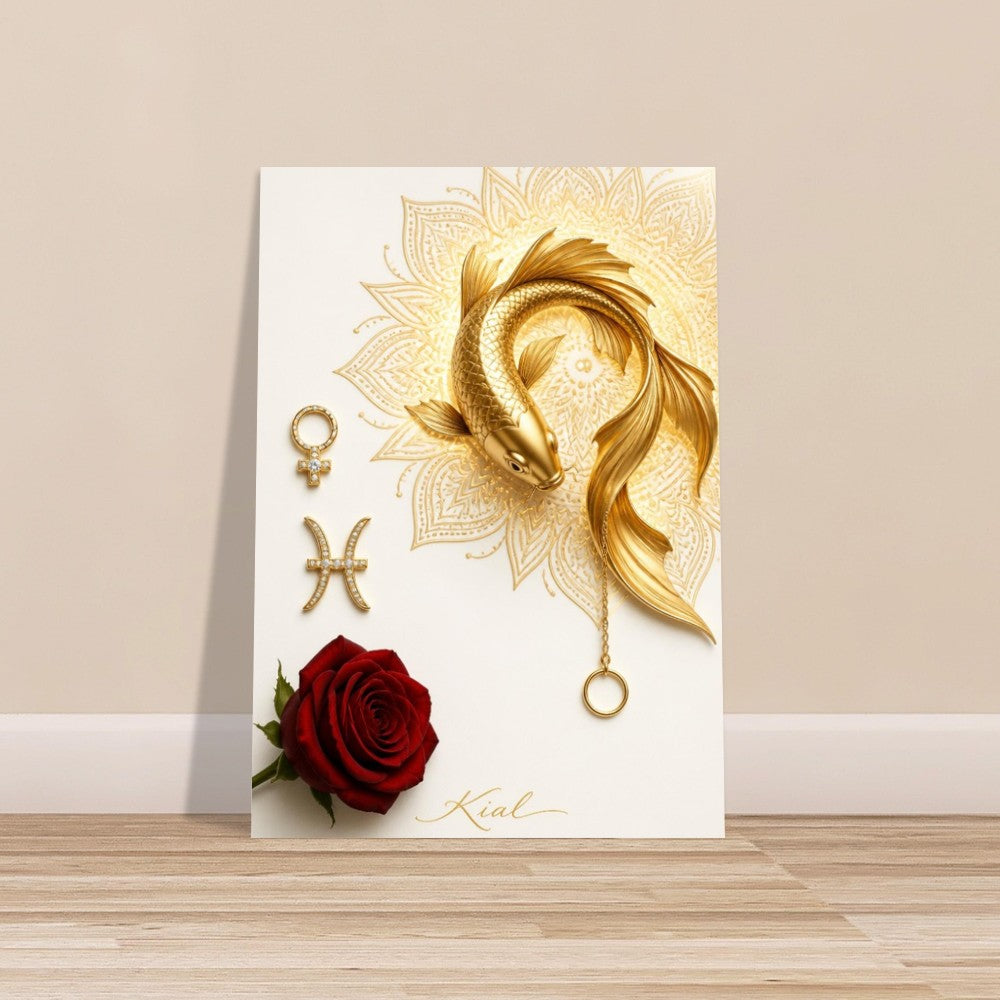 Pisces Zodiac Koi Poster, Gold Wall Art, Astrology Canvas, Koi Portrait, Zodiac Gift for Her, Danish Art Studio
