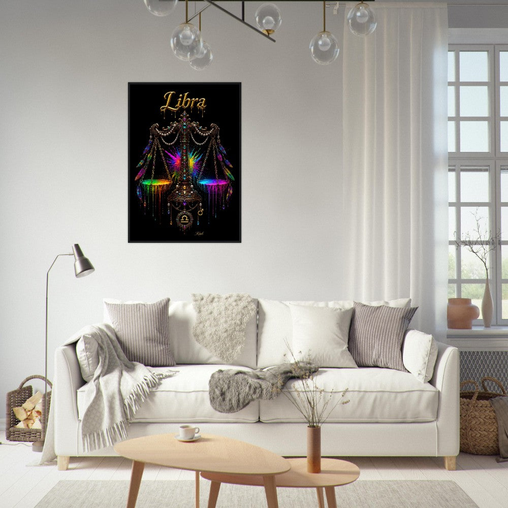 Libra Neon Zodiac Scales Poster, Colorful Wall Art, Artistic Astrology Canvas, Zodiac Gift for Him, Danish Art Studio