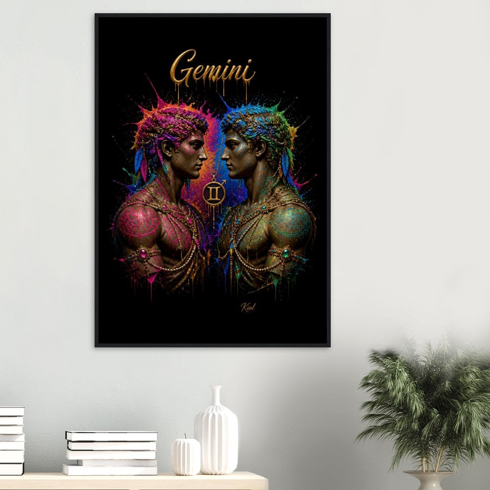 Gemini Neon Zodiac Twins Poster, Colorful Wall Art, Artistic Astrology Canvas, Zodiac Gift for Him, Danish Art Studio