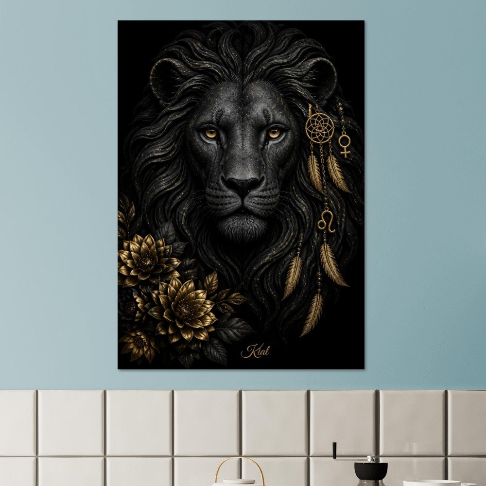 Leo Zodiac Lion Poster, Gold Wall Art, Astrology Canvas, Lion Portrait, Zodiac Gift for Her, Danish Art Studio
