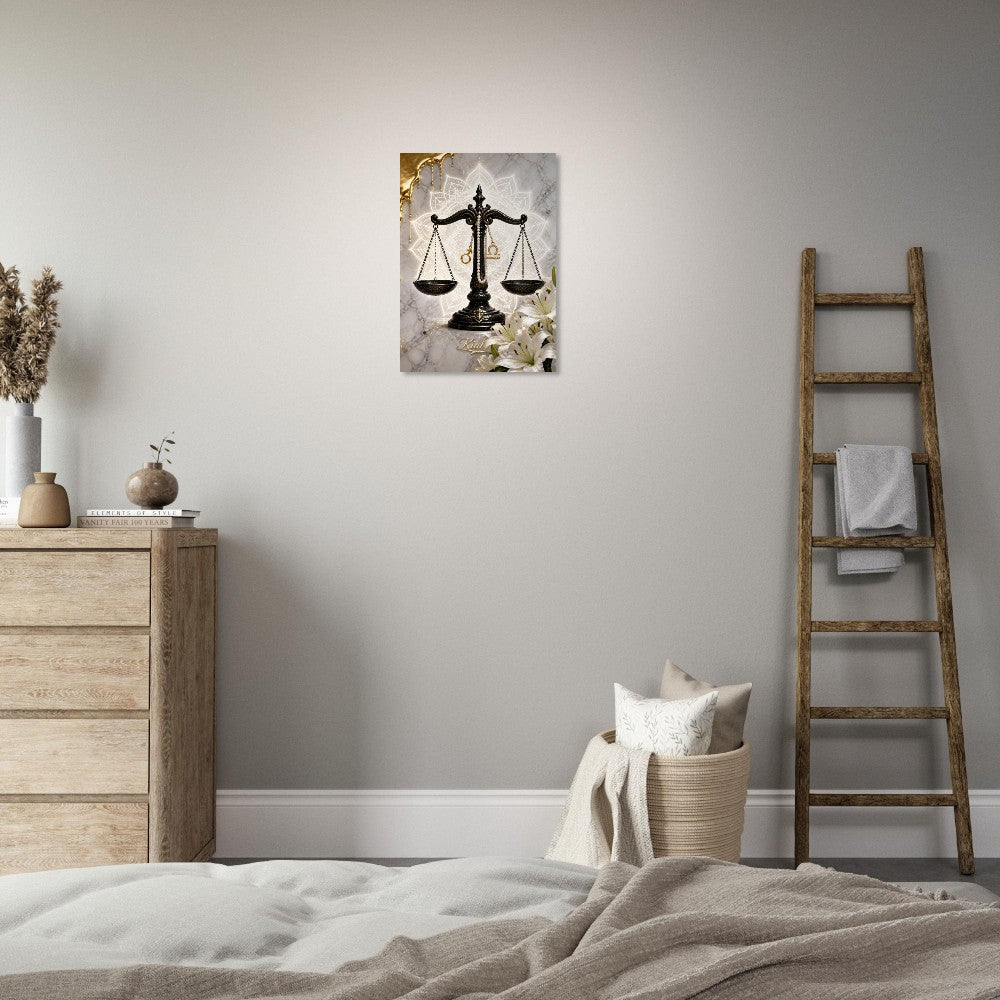 Libra Zodiac Scales Poster, Gold Wall Art, Astrology Canvas, Scales Portrait, Zodiac Gift for Him, Danish Art Studio
