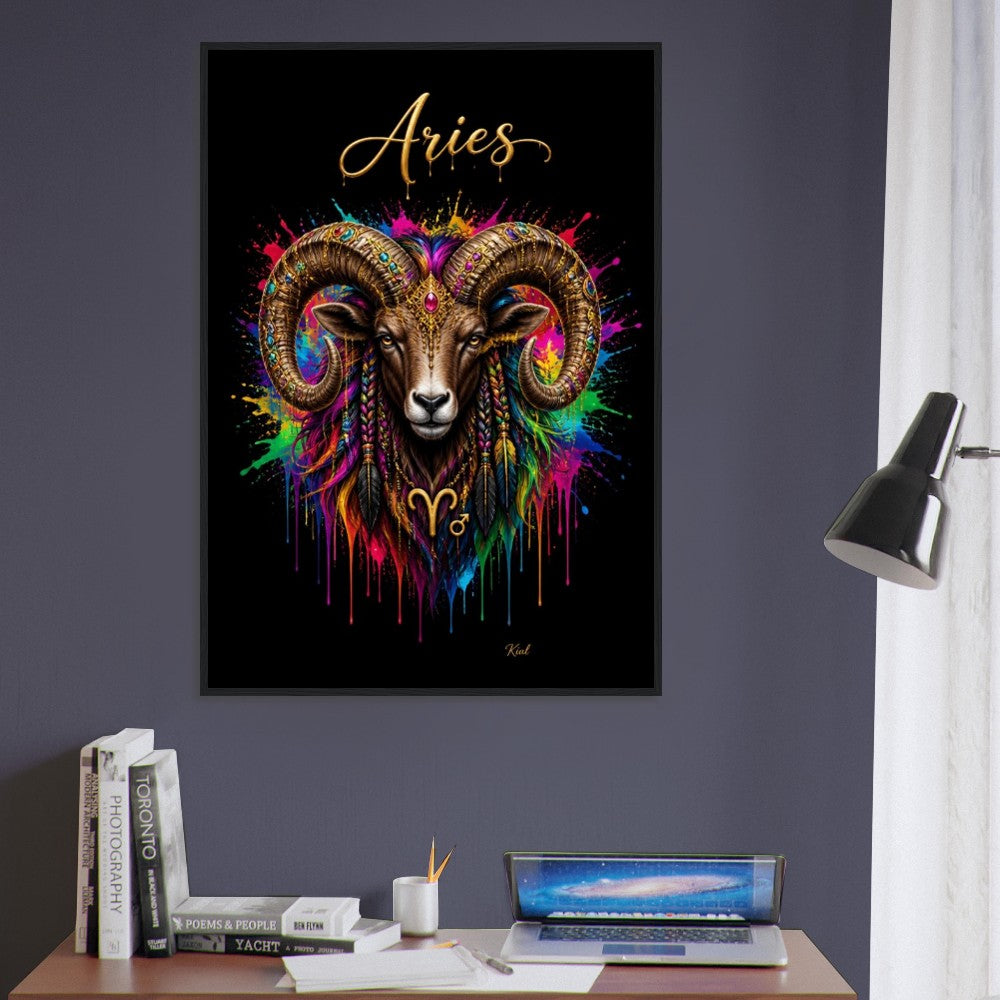 Vædderen Neon Stjernetegn Vædder Plakat, Farverig Vægkunst, Kunstnerisk Astrologi Lærred, Stjernetegnsgave til Ham, Dansk Kunststudie
