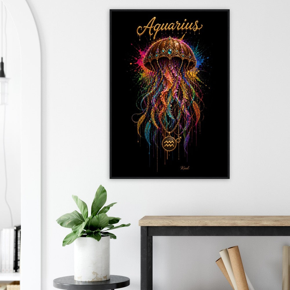 Aquarius Neon Zodiac Jellyfish Poster, Colorful Wall Art, Zodiac Gift for Him, Danish Art Studio