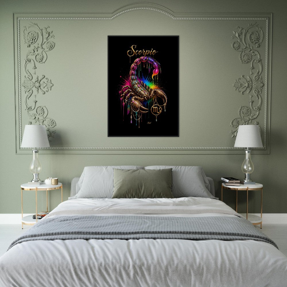 Scorpio Neon Zodiac Scorpion Poster, Colorful Wall Art, Zodiac Gift for Her, Danish Art Studio