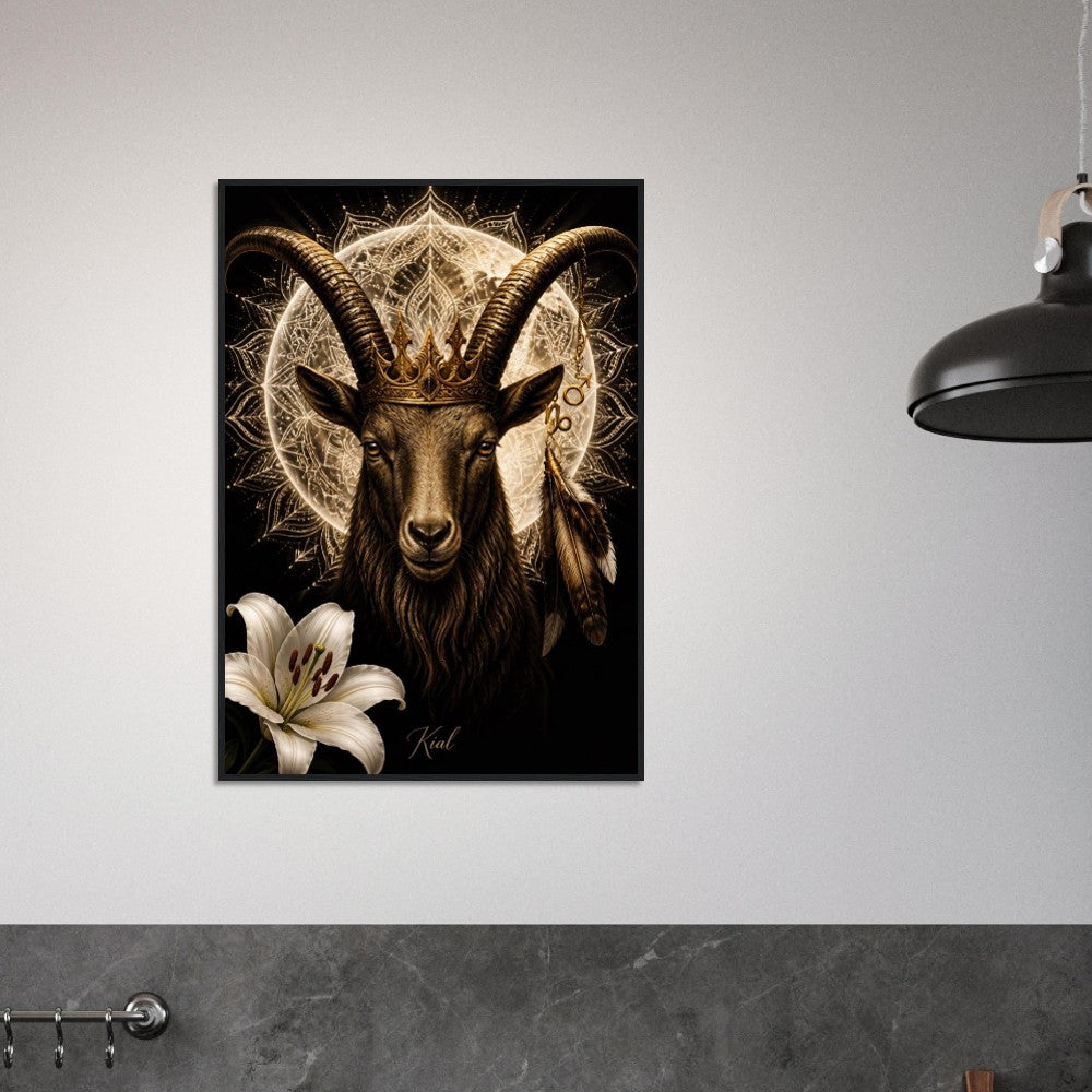 Capricorn Zodiac Goat Poster, Gold Wall Art, Astrology Canvas, Goat Portrait, Zodiac Gift for Him, Danish Art Studio