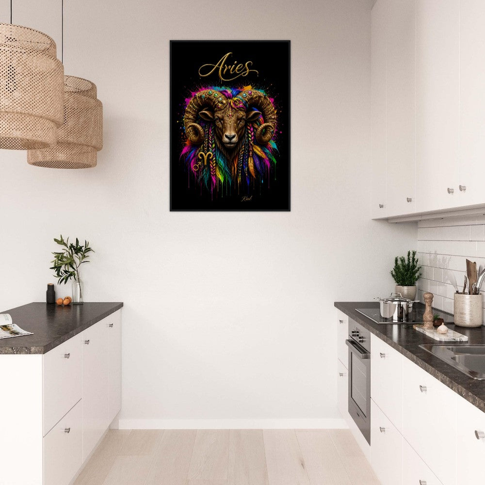 Aries Neon Zodiac Ram Poster, Colorful Wall Art, Artistic Astrology Canvas, Zodiac Gift for Him, Danish Art Studio