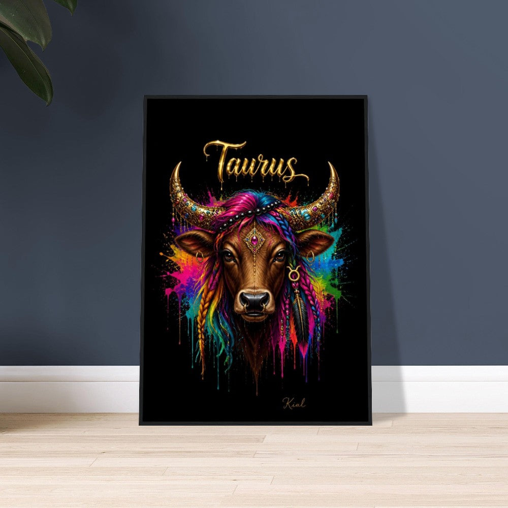 Taurus Neon Zodiac Bull Poster, Colorful Wall Art, Artistic Astrology Canvas, Zodiac Gift for Her, Danish Art Studio
