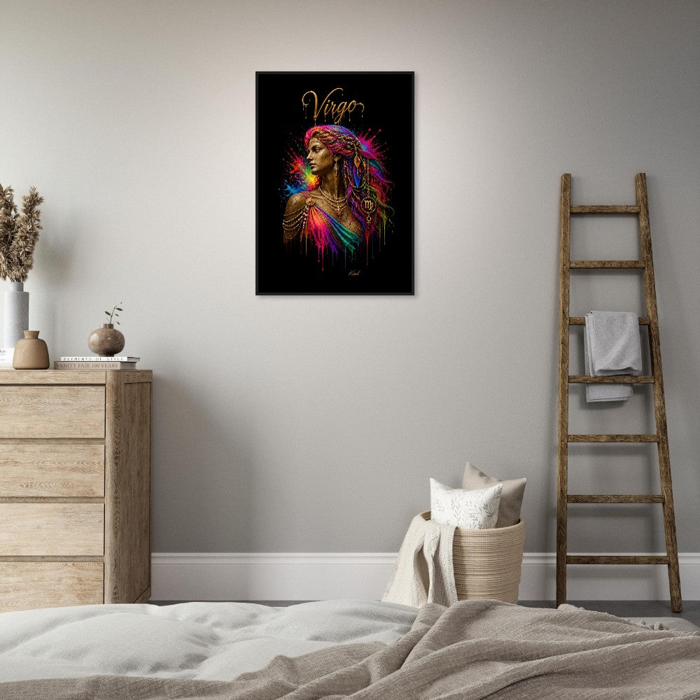 Virgo Neon Zodiac Maiden Poster, Colorful Wall Art, Artistic Astrology Canvas, Zodiac Gift for Her, Danish Art Studio