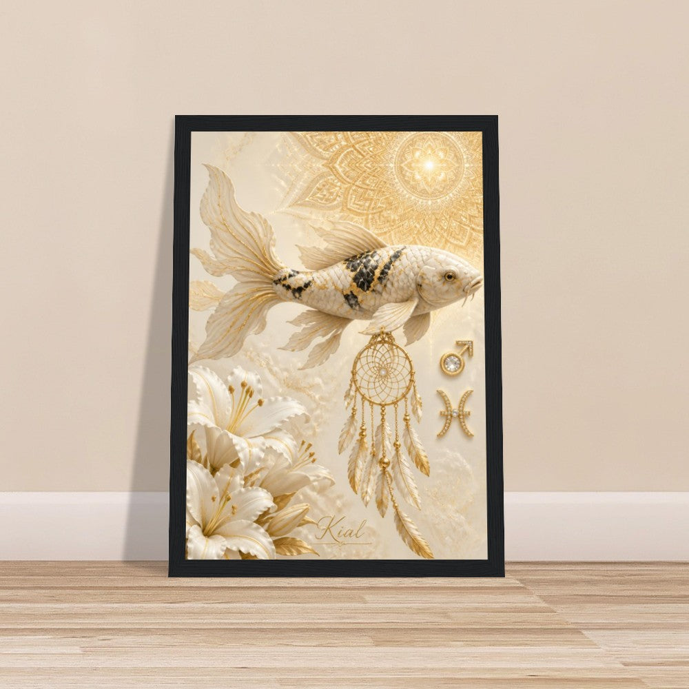 Pisces Zodiac Koi Poster, Gold Wall Art, Astrology Canvas, Koi Portrait, Zodiac Gift for Him, Danish Art Studio