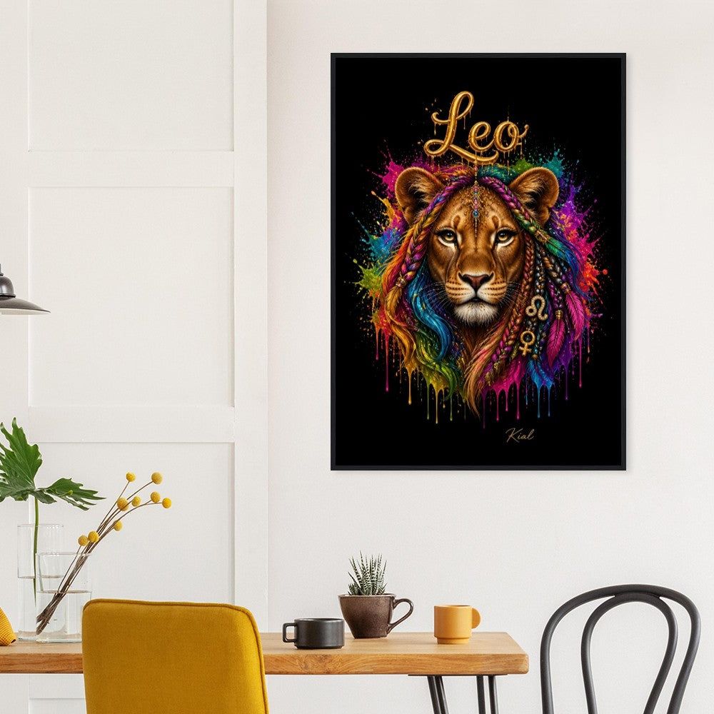 Leo Neon Zodiac Lion Poster, Colorful Wall Art, Artistic Astrology Canvas, Zodiac Gift for Her, Danish Art Studio
