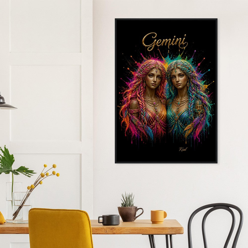 Gemini Neon Zodiac Tvillinger Plakat, Farverig Vægkunst, Kunstnerisk Astrologi Lærred, Zodiak Gave til Hende, Dansk Kunst Studio