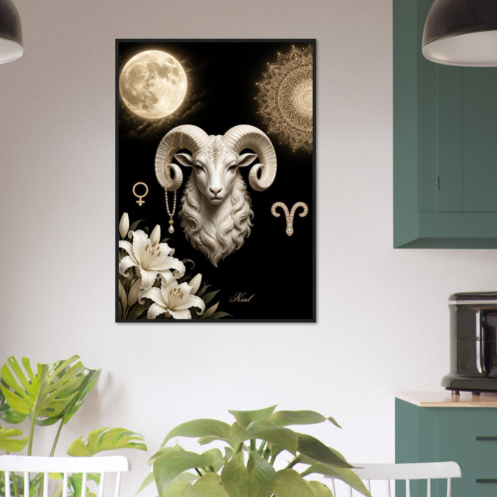 Aries Zodiac Ram Poster, Gold Wall Art, Astrology Canvas, Ram Portrait, Zodiac Gift for Her, Danish Art Studio