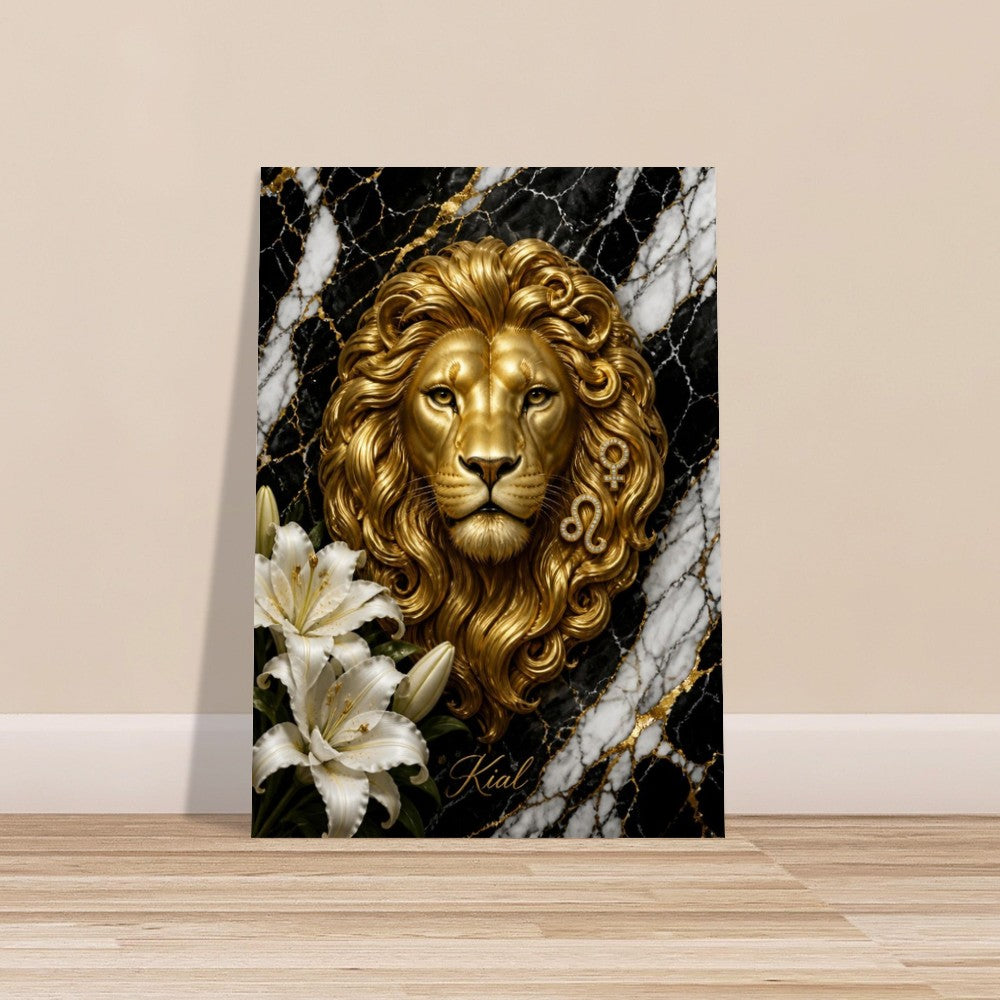 Leo Zodiac Lion Poster, Gold Wall Art, Astrology Canvas, Lion Portrait, Zodiac Gift for Her, Danish Art Studio