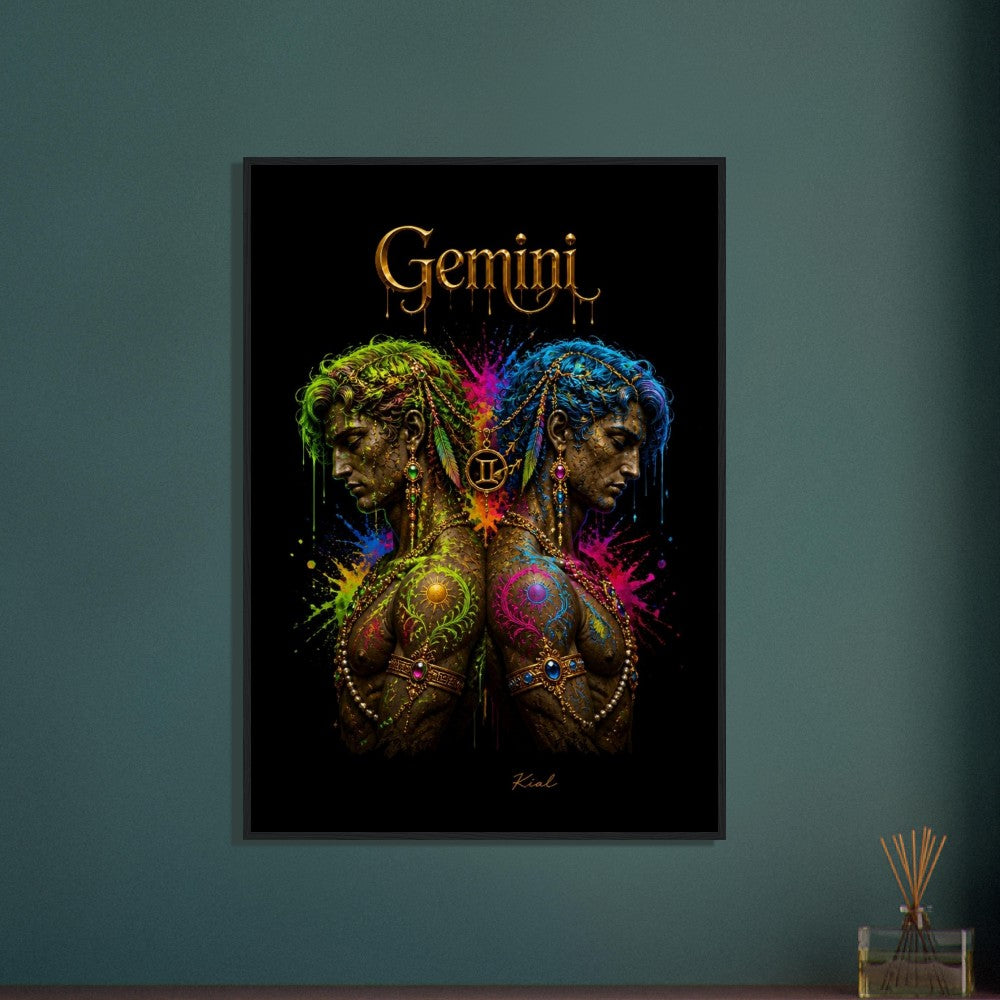Gemini Neon Zodiac Twins Poster, Colorful Wall Art, Artistic Astrology Canvas, Zodiac Gift for Him, Danish Art Studio