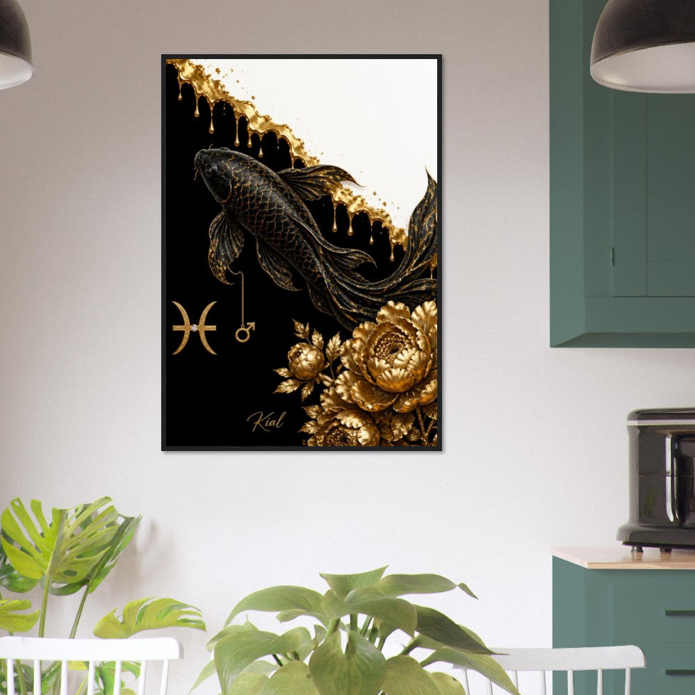 Pisces Zodiac Koi Poster, Gold Wall Art, Astrology Canvas, Koi Portrait, Zodiac Gift for Him, Danish Art Studio