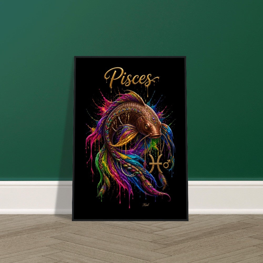Pisces Neon Zodiac Koi Poster, Colorful Wall Art, Artistic Astrology Canvas, Zodiac Gift for Him, Danish Art Studio