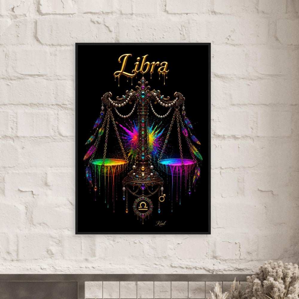Libra Neon Zodiac Scales Poster, Colorful Wall Art, Artistic Astrology Canvas, Zodiac Gift for Him, Danish Art Studio