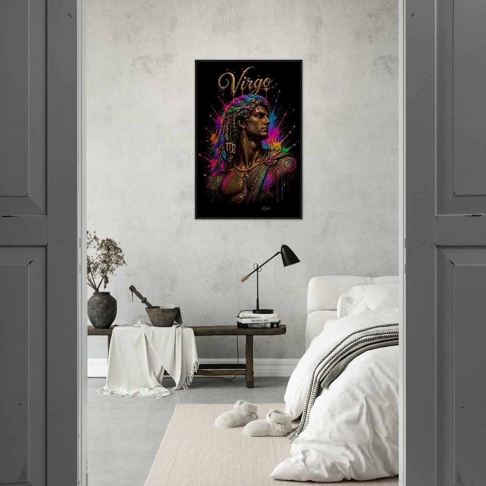 Virgo Neon Zodiac Maiden Poster, Colorful Wall Art, Artistic Astrology Canvas, Zodiac Gift for Him, Danish Art Studio