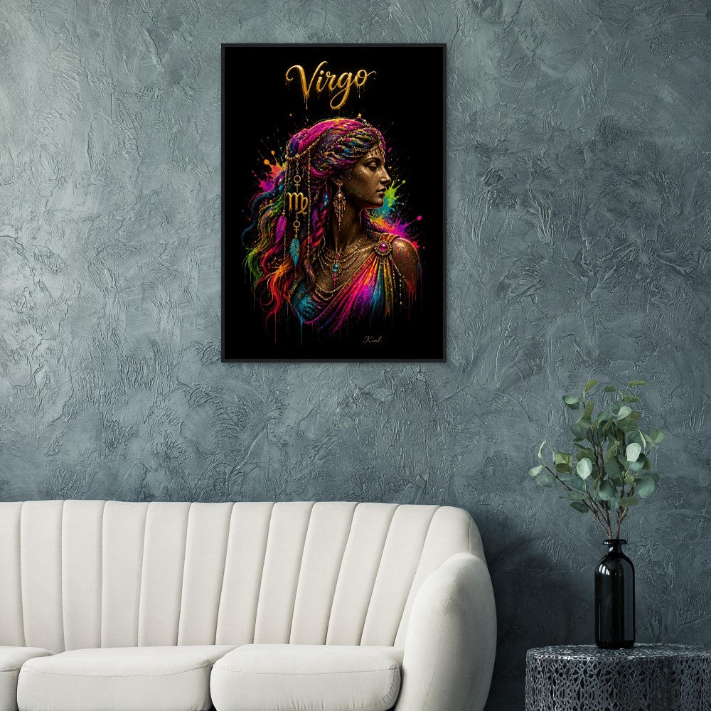 Virgo Neon Zodiac Maiden Poster, Colorful Wall Art, Artistic Astrology Canvas, Zodiac Gift for Her, Danish Art Studio