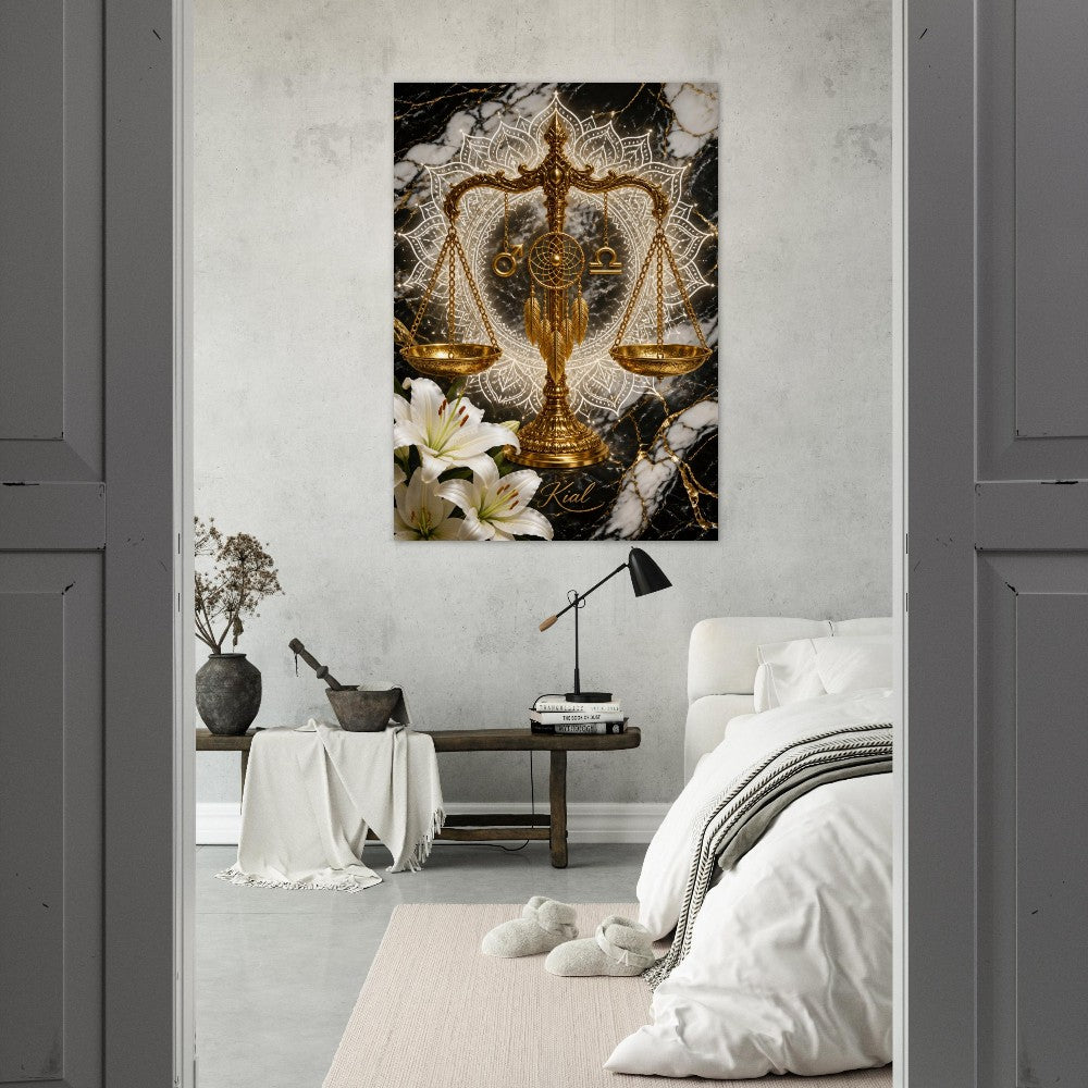 Libra Zodiac Scales Poster, Gold Wall Art, Astrology Canvas, Scales Portrait, Zodiac Gift for Him, Danish Art Studio