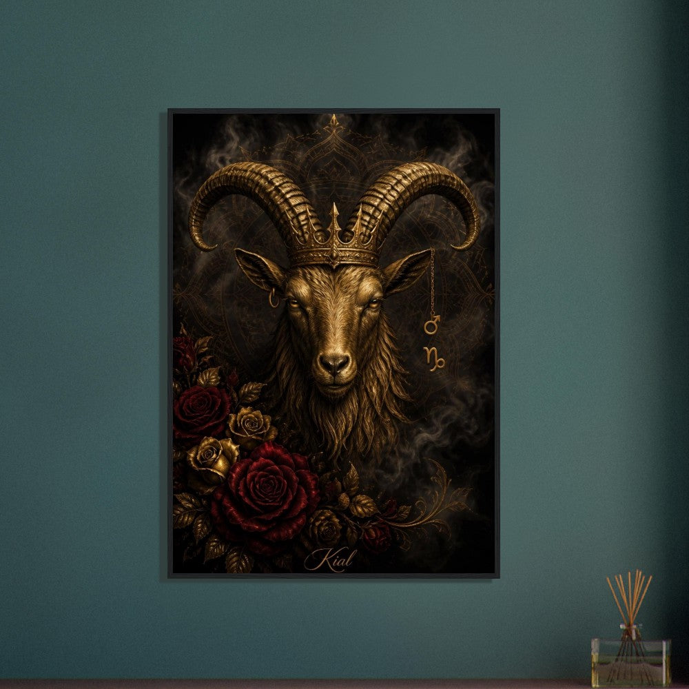 Capricorn Zodiac Goat Poster, Gold Wall Art, Astrology Canvas, Goat Portrait, Zodiac Gift for Him, Danish Art Studio