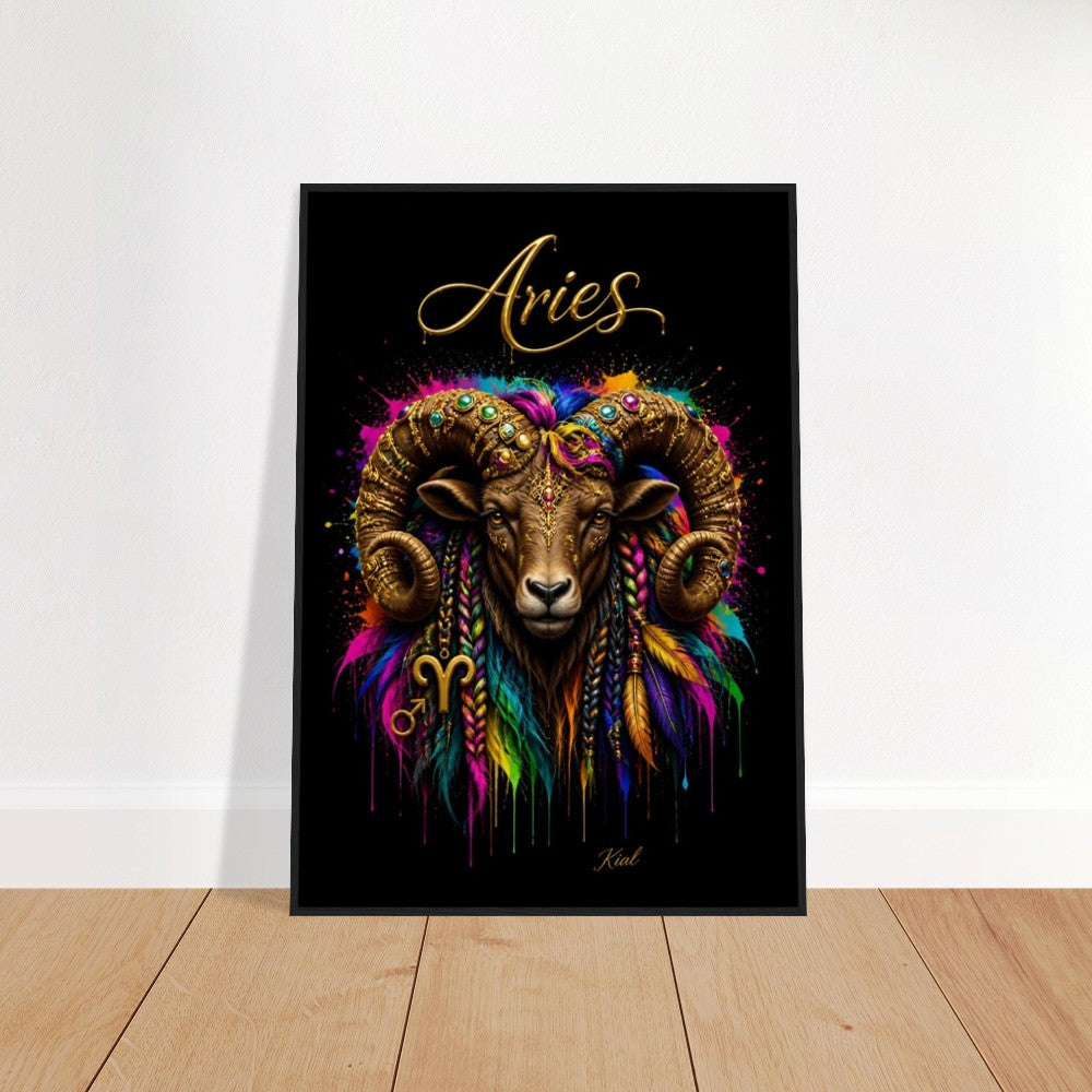 Aries Neon Zodiac Ram Poster, Colorful Wall Art, Artistic Astrology Canvas, Zodiac Gift for Him, Danish Art Studio