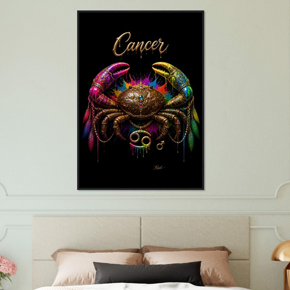 Cancer Neon Zodiac Crab Poster, Colorful Wall Art, Artistic Astrology Canvas, Zodiac Gift for Him, Danish Art Studio