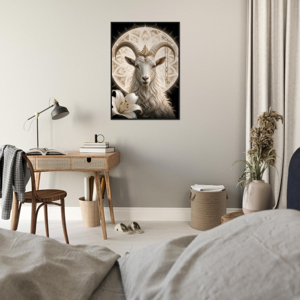 Capricorn Zodiac Goat Poster, Gold Wall Art, Astrology Canvas, Goat Portrait, Zodiac Gift for Her, Danish Art Studio
