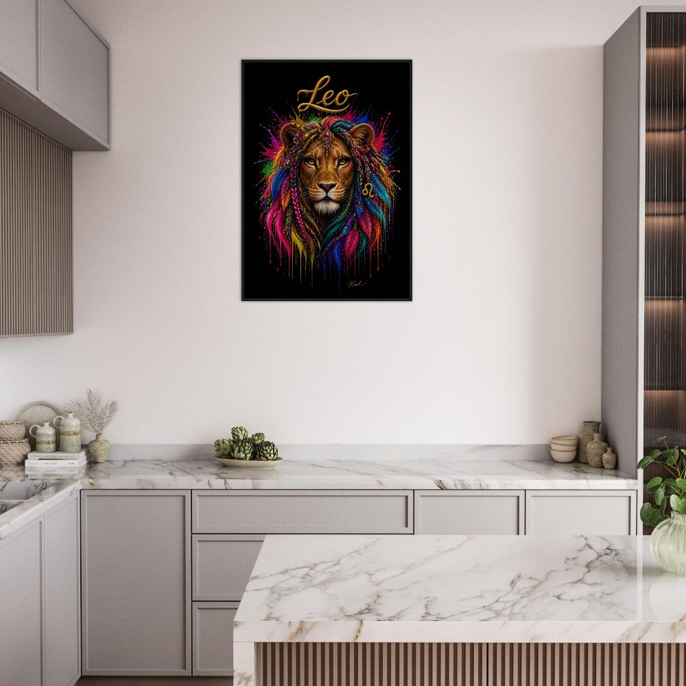 Leo Neon Zodiac Lion Poster, Colorful Wall Art, Artistic Astrology Canvas, Zodiac Gift for Her, Danish Art Studio