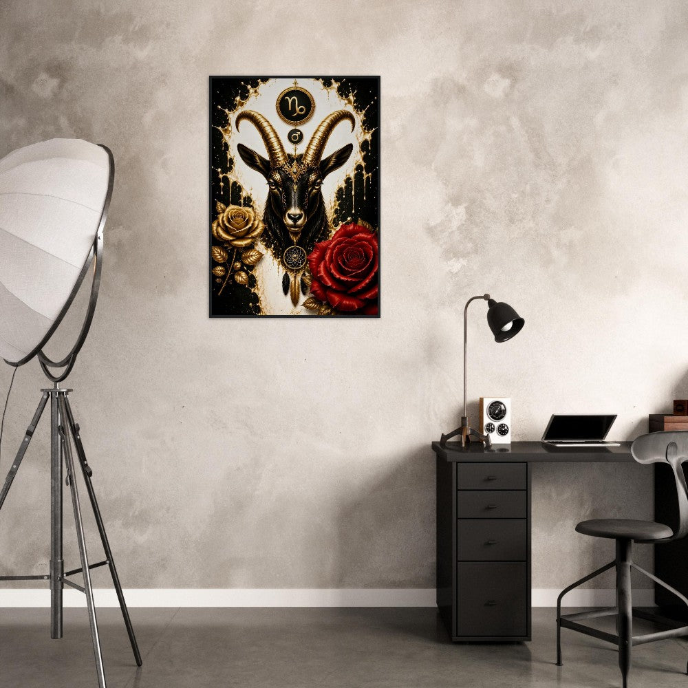 Capricorn Zodiac Goat Poster, Gold Wall Art, Astrology Canvas, Goat Portrait, Zodiac Gift for Him, Danish Art Studio