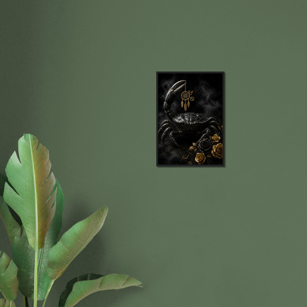 Cancer Zodiac Crab Poster, Gold Wall Art, Astrology Canvas, Crab Portrait, Zodiac Gift for Him, Danish Art Studio
