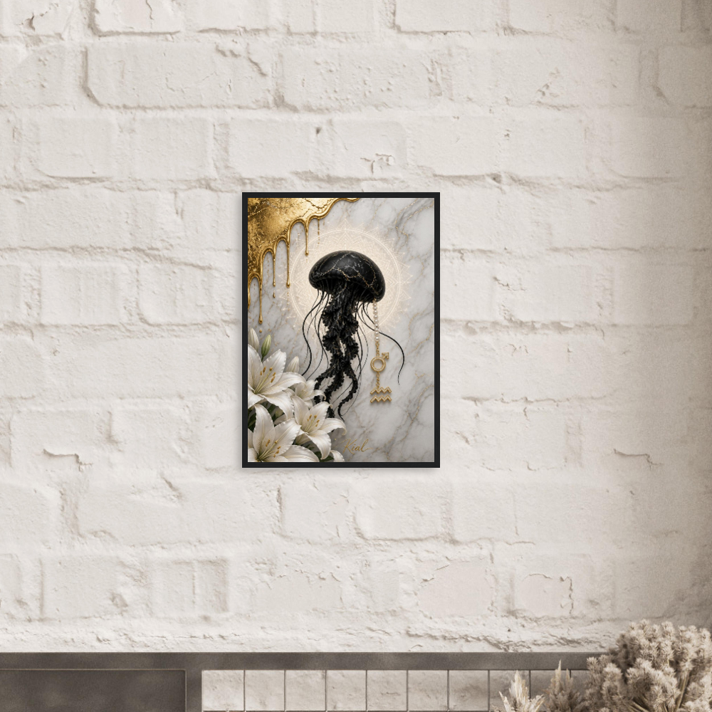 Aquarius Zodiac Jellyfish Poster, Gold Wall Art, Zodiac Gift for Him, Danish Art Studio
