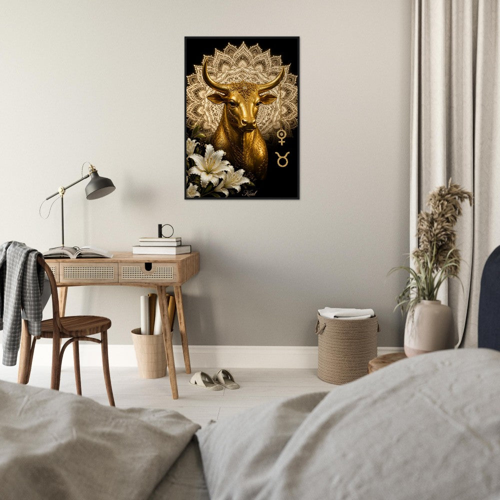 Taurus Zodiac Bull Poster, Gold Wall Art, Astrology Canvas, Bull Portrait, Zodiac Gift for Her, Danish Art Studio