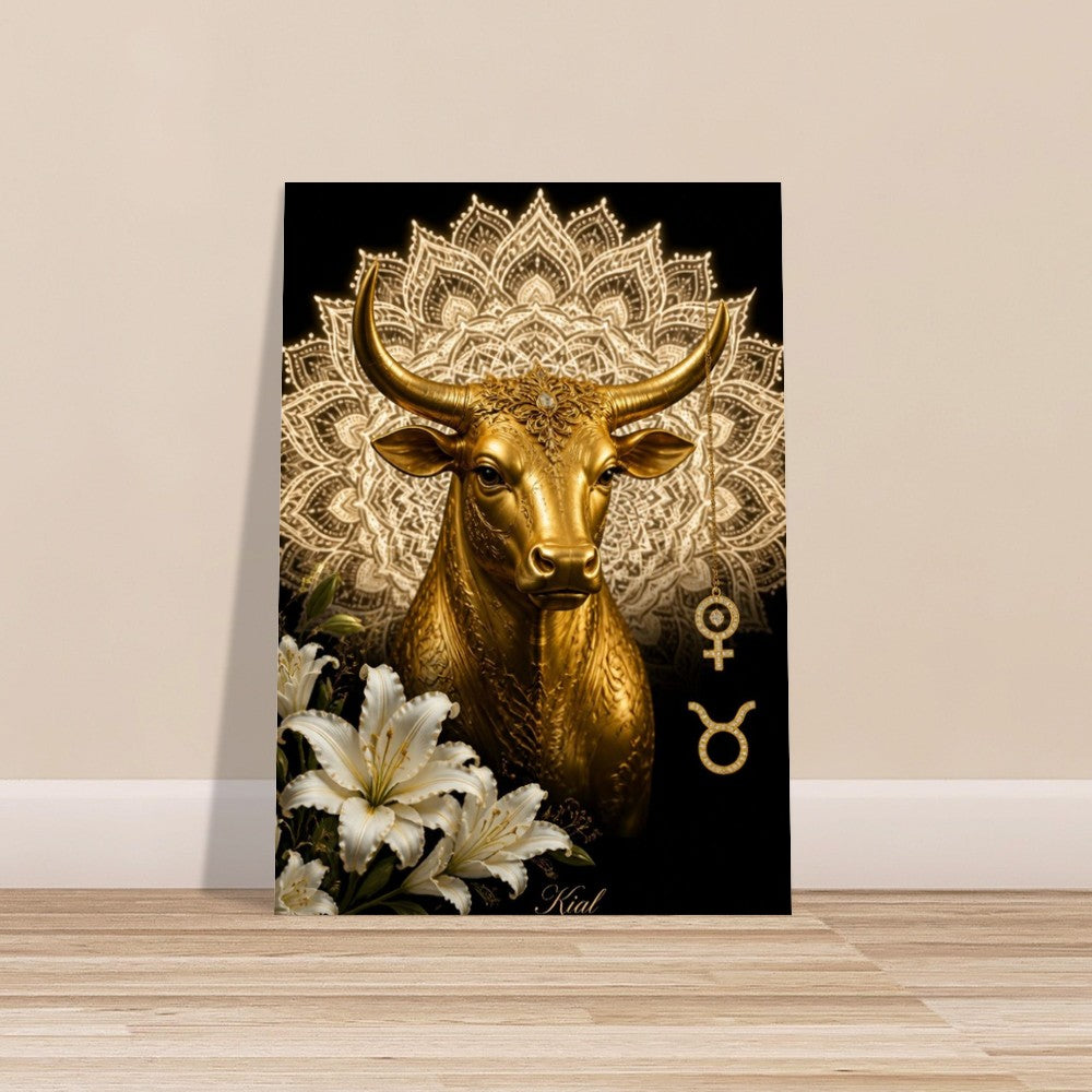 Taurus Zodiac Bull Poster, Gold Wall Art, Astrology Canvas, Bull Portrait, Zodiac Gift for Her, Danish Art Studio