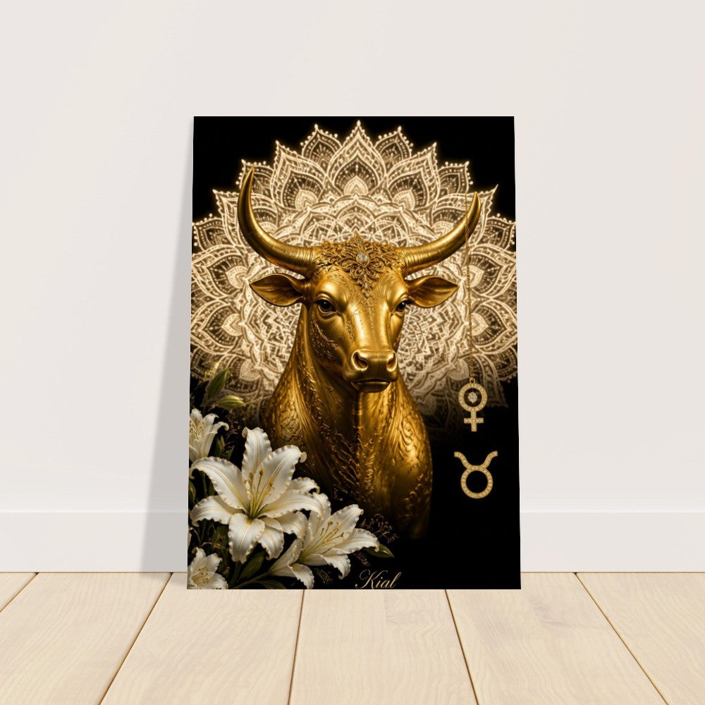 Taurus Zodiac Bull Poster, Gold Wall Art, Astrology Canvas, Bull Portrait, Zodiac Gift for Her, Danish Art Studio